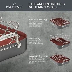 Paderno Hard Anodized Roaster With Smart V-Rack | Rôtissoire à Anodisation Dure Avec Grille En V Intelligente 5 Paderno Hard Anodized Roaster With Smart V-Rack | Rôtissoire à Anodisation Dure Avec Grille En V Intelligente